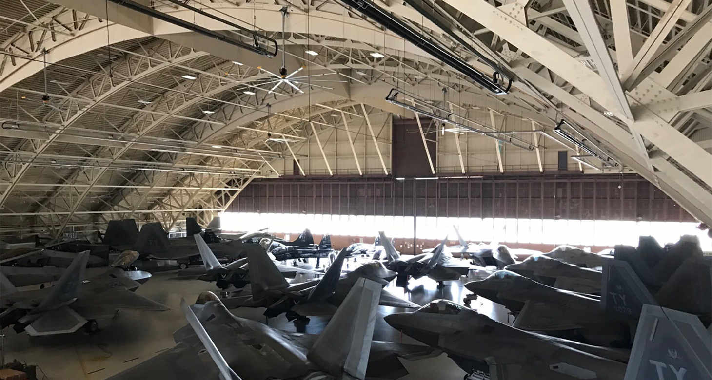 Steel Grid Structure Hangar with Many Fighters
