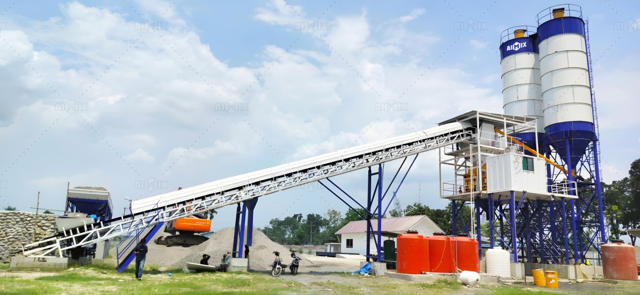 AJ60 stationary concrete batching plant for Indonesia