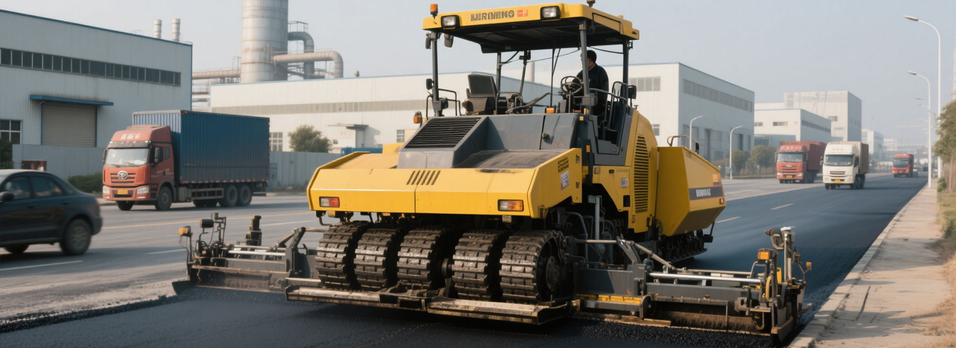 Asphalt finisher machine in the Macroad
