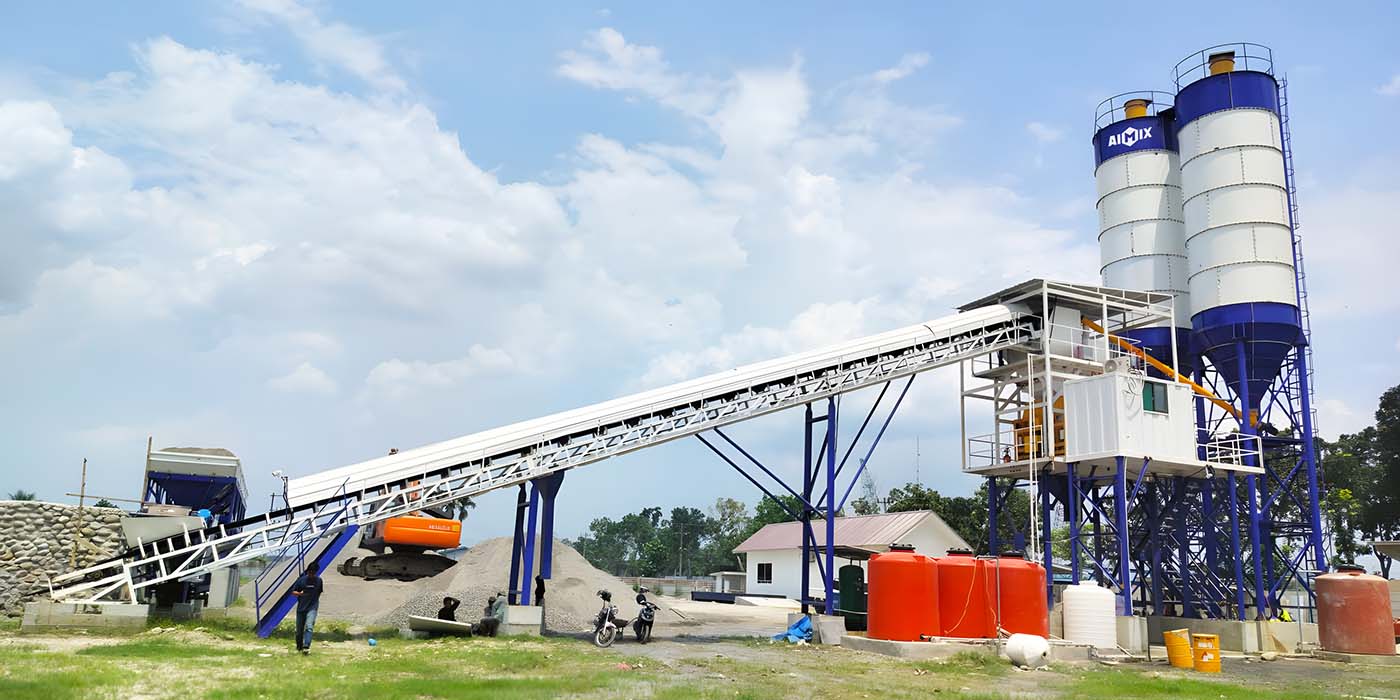 AJ-60 stationary ready mix batching plant in Medan, Indonesia